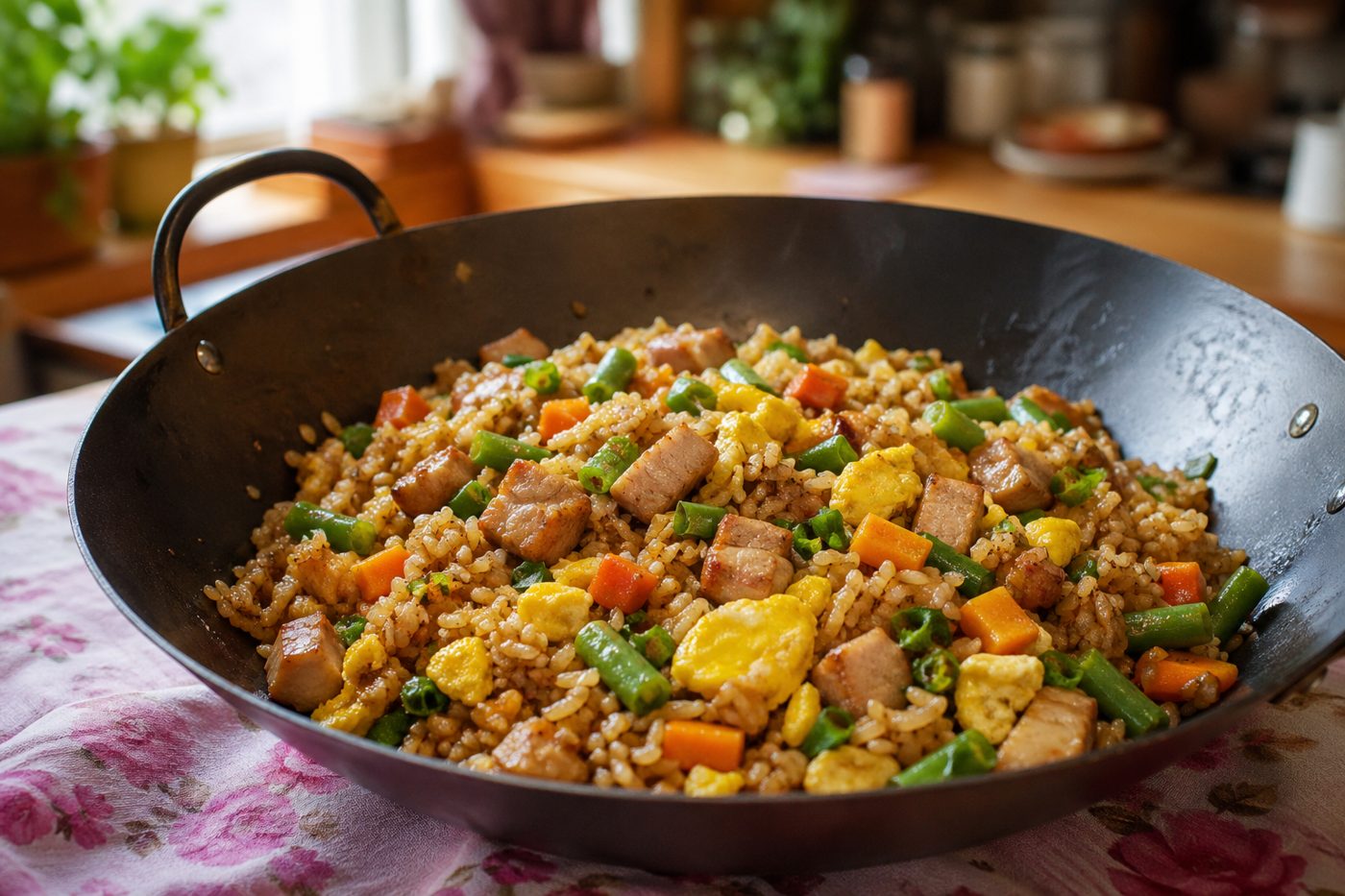 Family fried rice with vegetables
